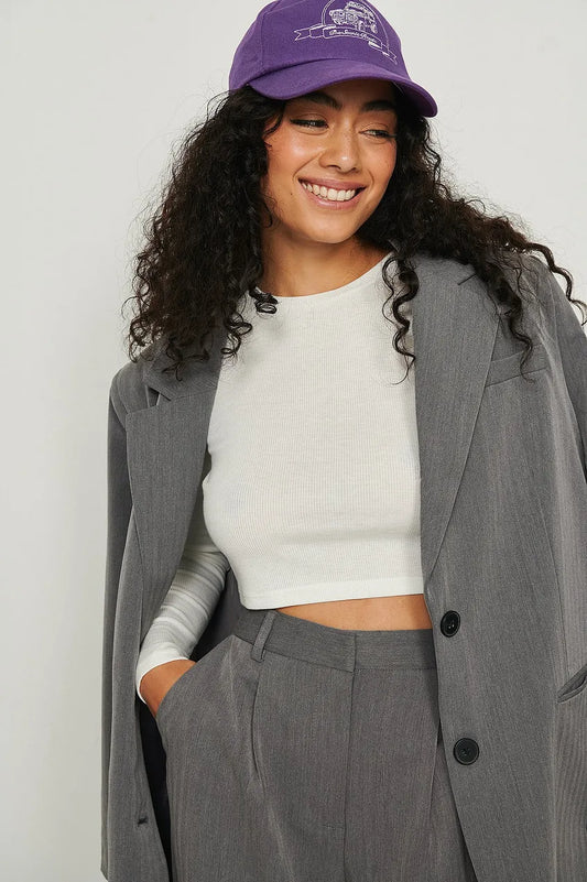 Round Neck Ribbed Long Sleeve Crop Top