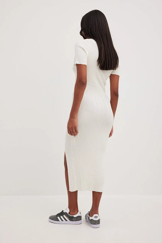 Rib Knitted Collar Midi Dress