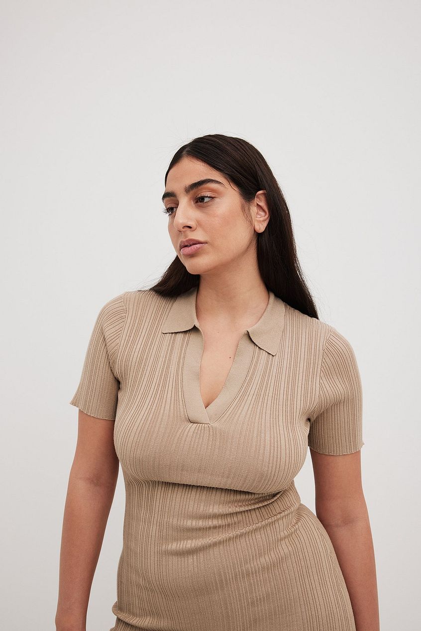 Rib Knitted Collar Midi Dress