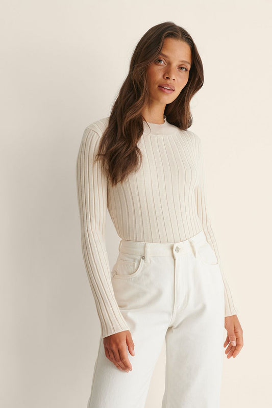 Ribbed High Neck Knitted Sweater