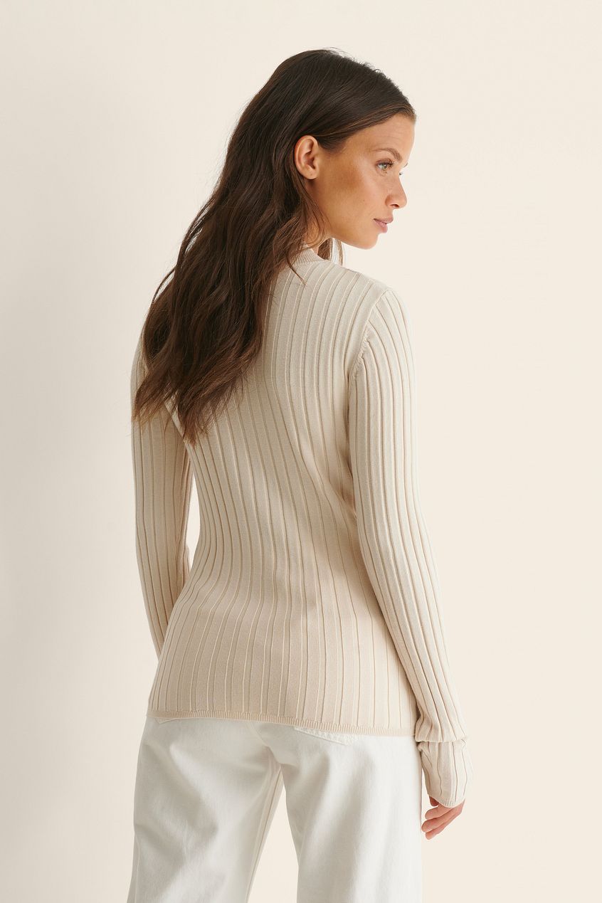 Ribbed High Neck Knitted Sweater