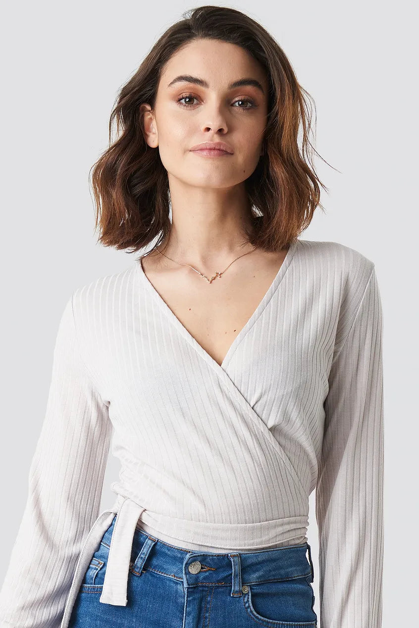 Ribbed Wrap Tie Top