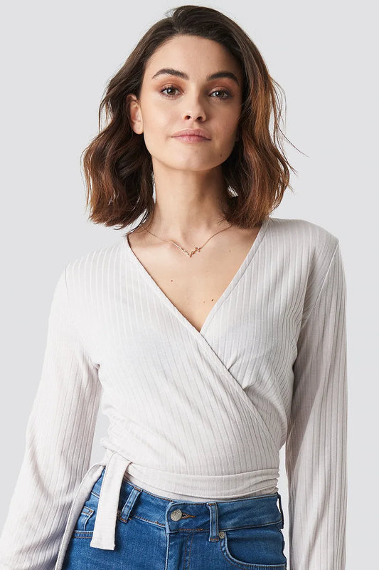 Ribbed Wrap Tie Top