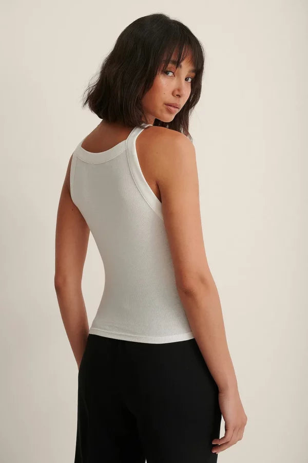 Round Neck Ribbed Tank Offwhite