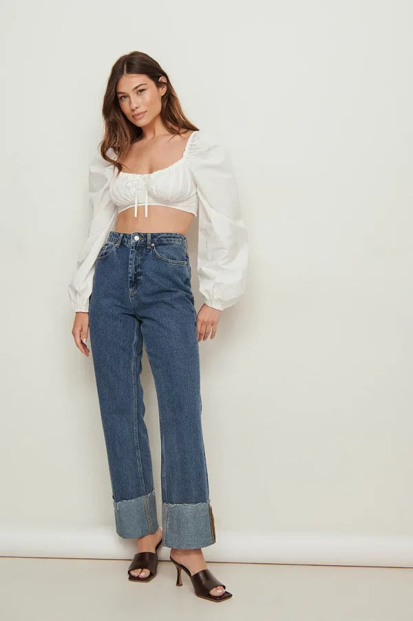 Ruched Long Sleeve Cotton Blouse