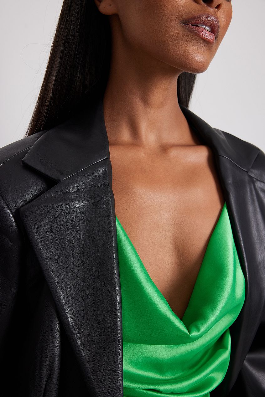 Satin V-neck Gathered Top