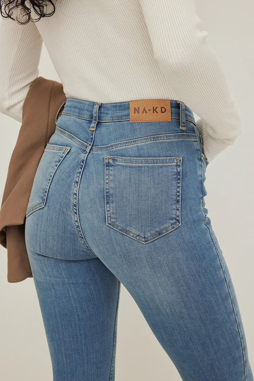 Skinny High Waist Open Hem Jeans