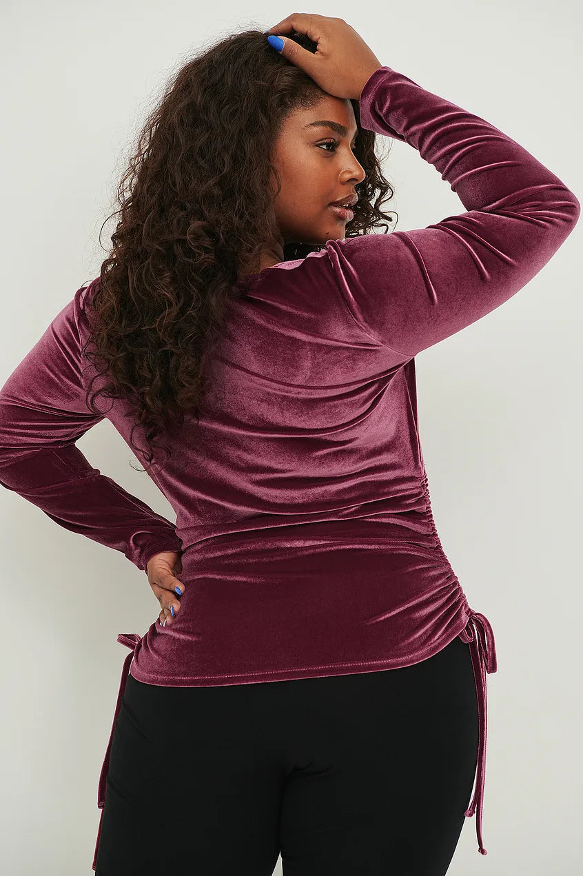 Square Neck Drawstring Velvet Top