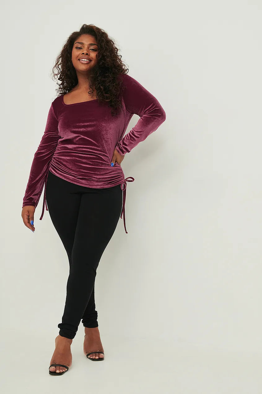 Square Neck Drawstring Velvet Top