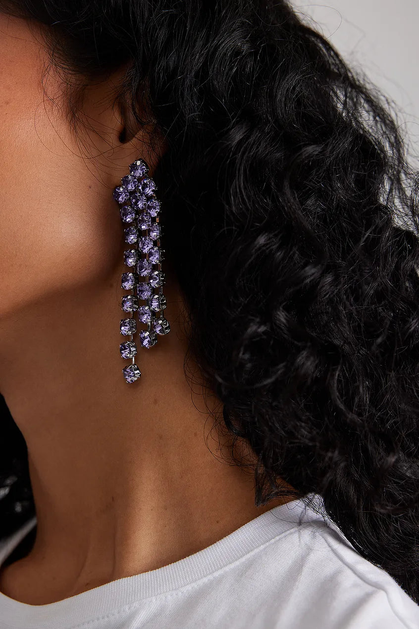 Stone Hanging Earrings Purple