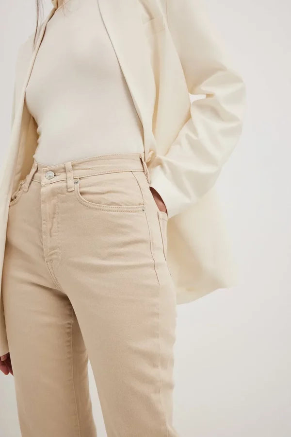 Straight High Waist Jeans Beige