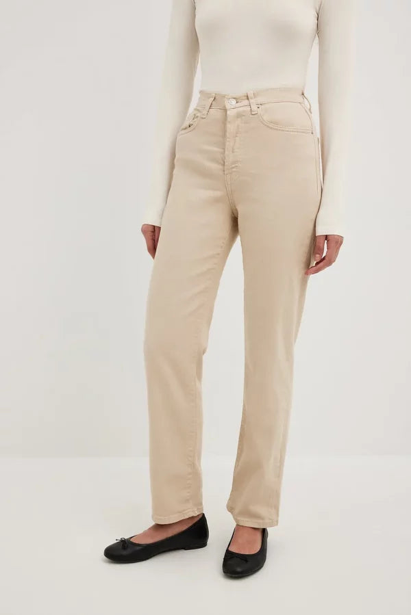 Straight High Waist Jeans Beige
