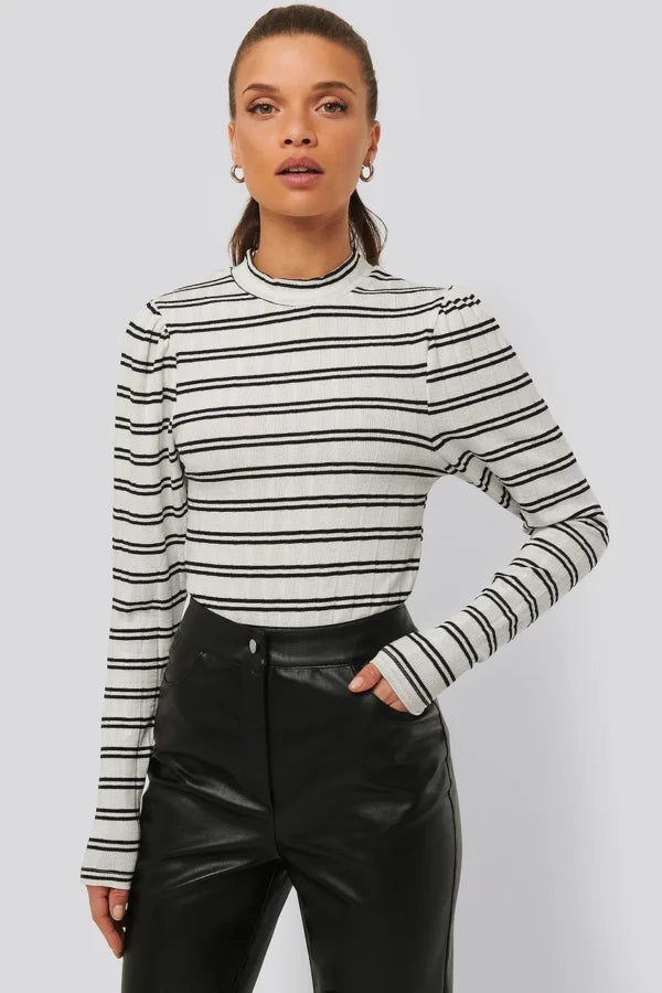 Striped Puff Shoulder Top