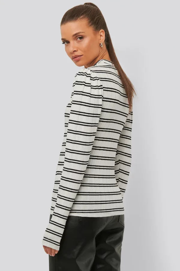 Striped Puff Shoulder Top