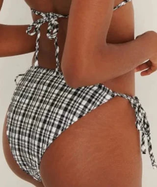 Structured Check Drawstring Tie Bikini Panty