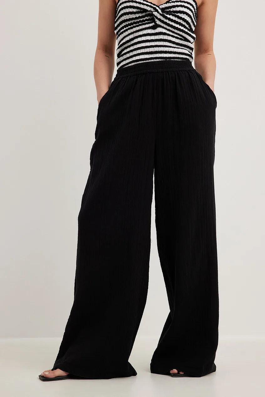 Structured Flowy Elastic Waist Pants