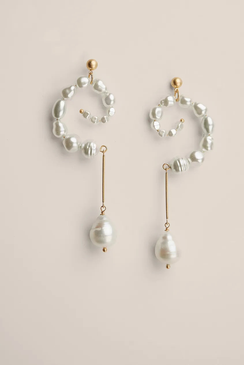 Swirl Hanging Pearl Earrings White