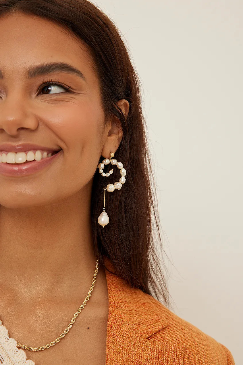 Swirl Hanging Pearl Earrings White