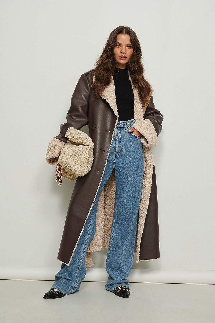 Teddy Detail PU Coat