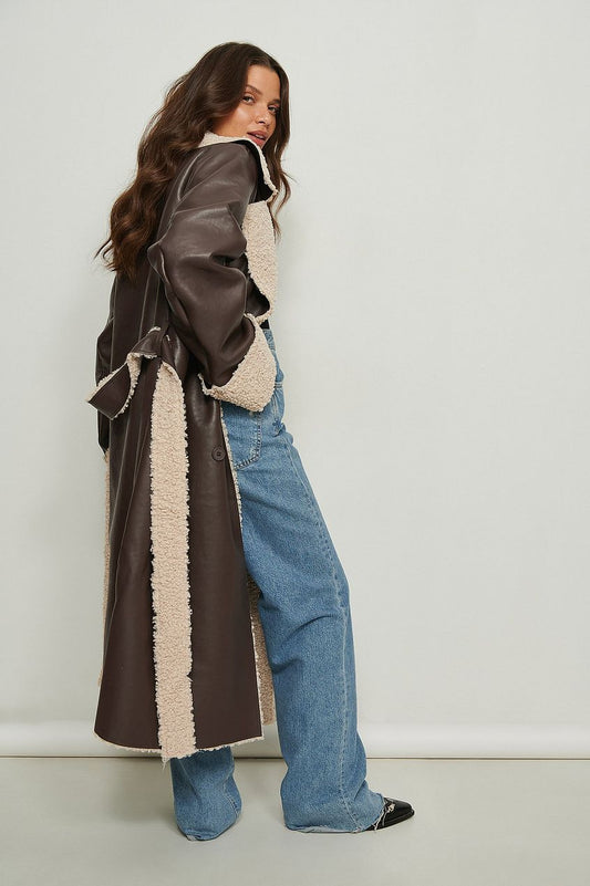 Teddy Detail PU Coat