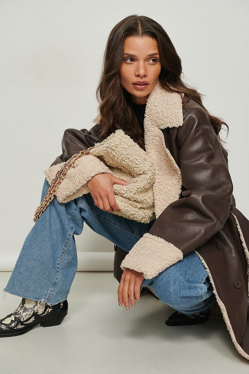 Teddy Detail PU Coat