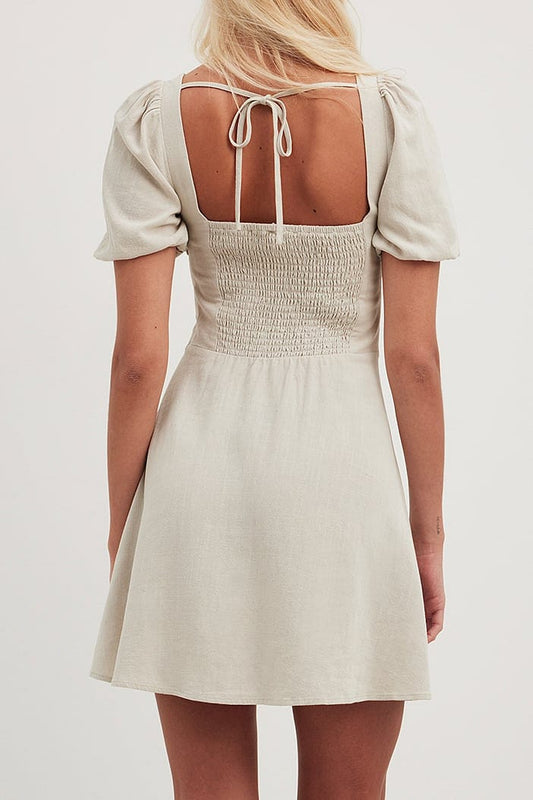 Tie Back Puff Sleeve Mini Dress