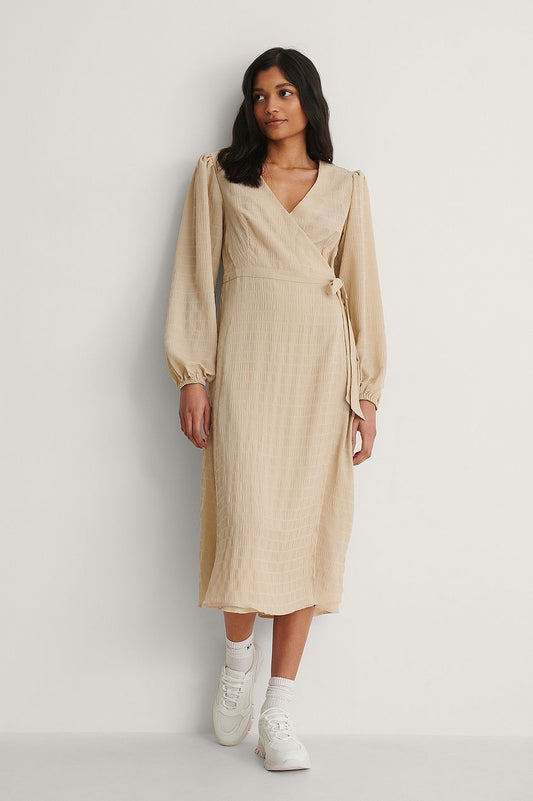 Tie Waist V-neck Midi Dress