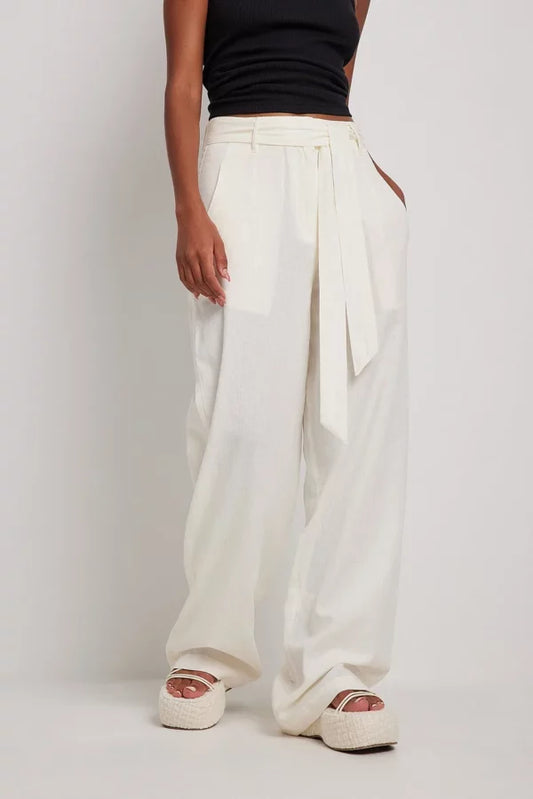 Tie Waist Wide Leg Trousers