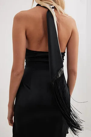 Twist Detail Satin Dress Black