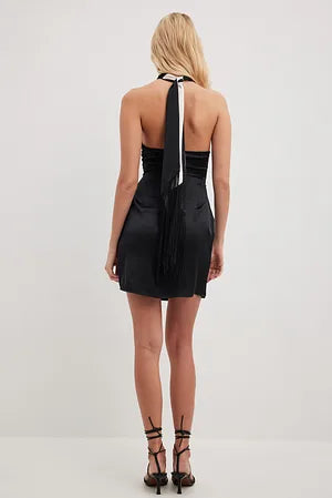 Twist Detail Satin Dress Black