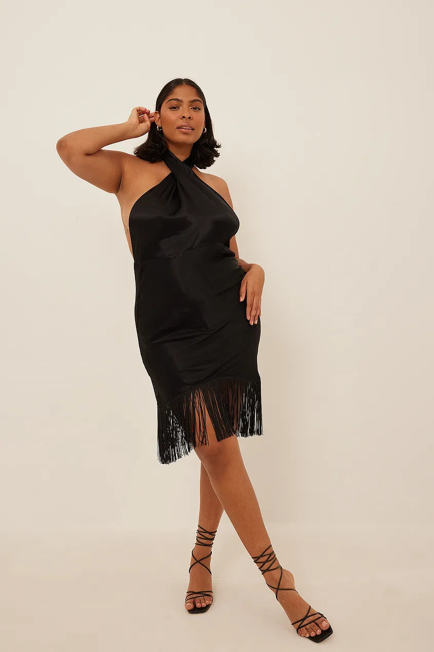 Twist Neck Fringe Dress