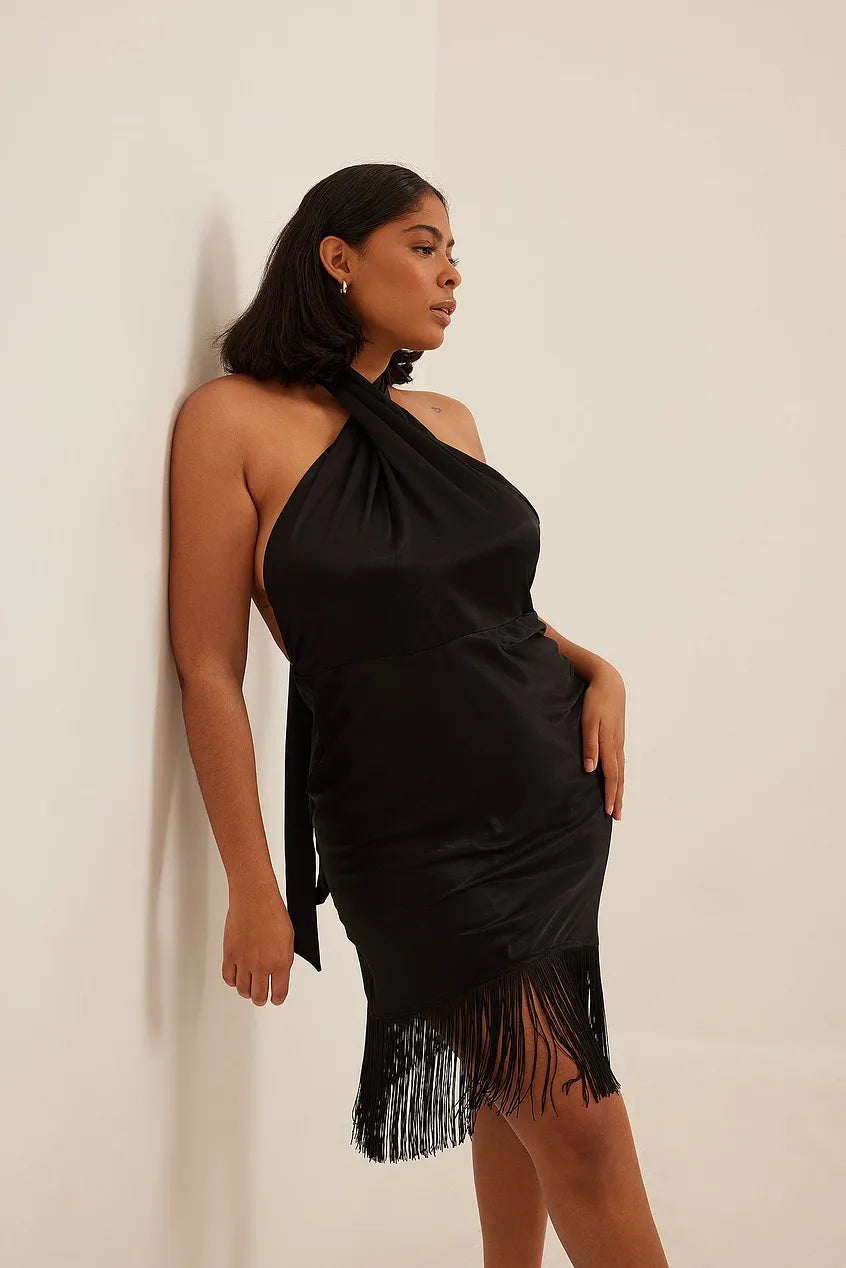 Twist Neck Fringe Dress