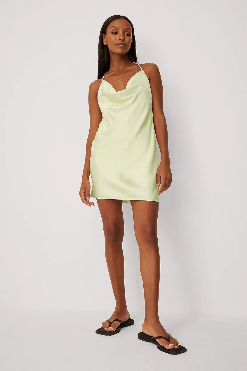 Waterfall Detail Mini Satin Dress