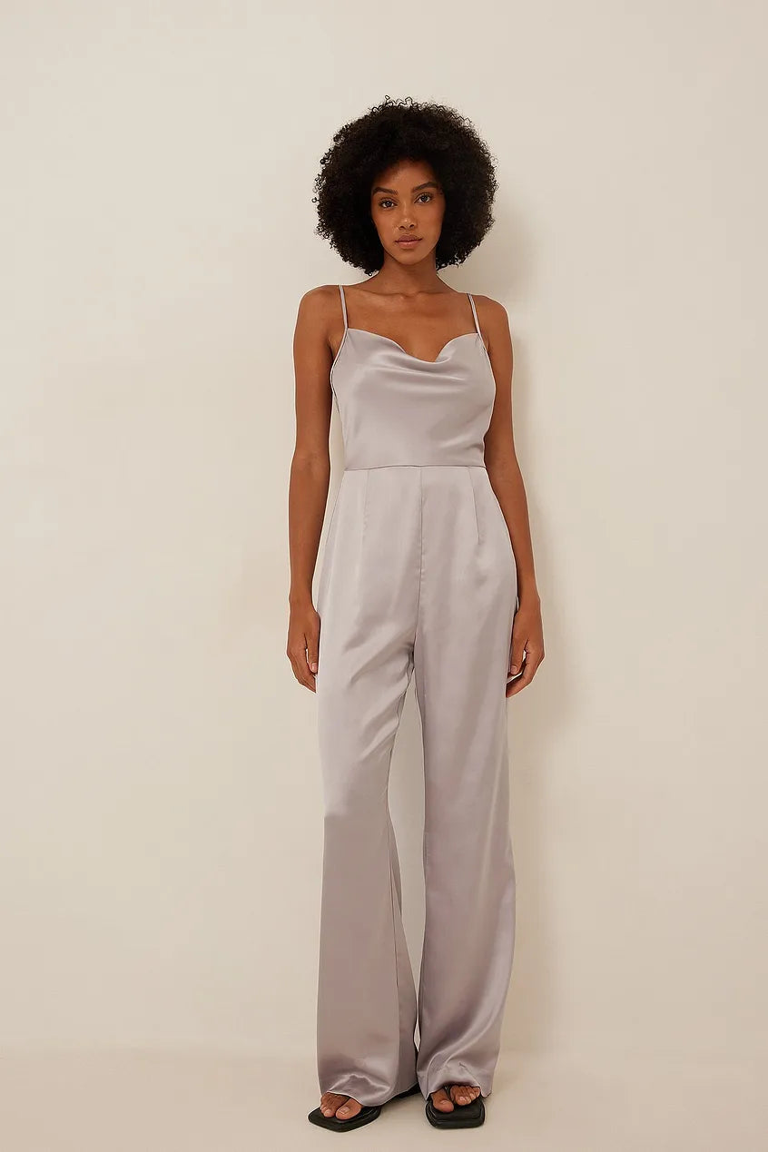 Waterfall Neckline Jumpsuit Grey