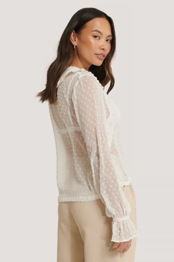 Wide Collar Dobby Blouse White