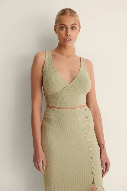 Wrap Detail Rib Singlet Green