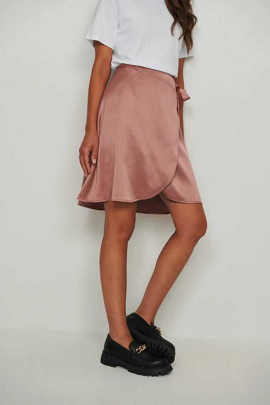 Wrap Satin Mini Skirt Pink