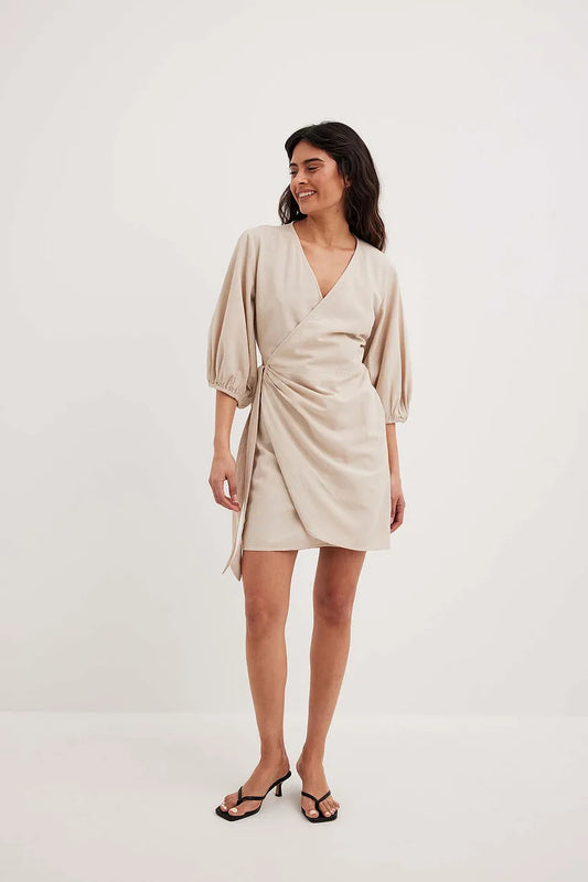 Wrapped Linen Mix Mini Dress