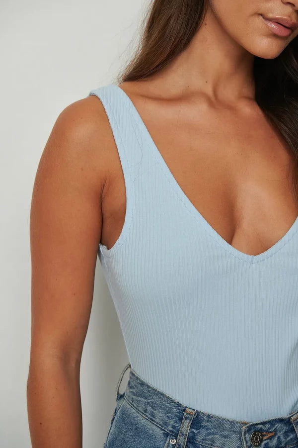 V-Neck Rib Top Blue