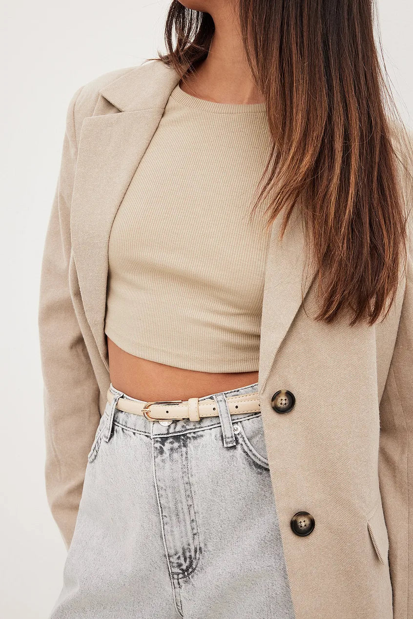 Round Neck Ribbed Long Sleeve Crop Top