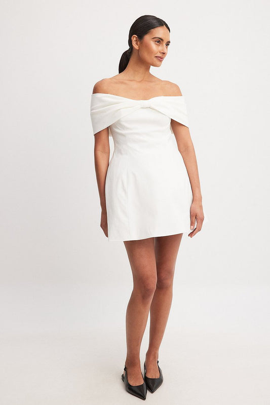 Off Shoulder Bow Detail Mini Dress