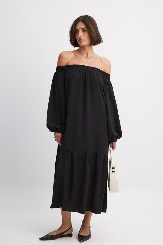 Off Shoulder Long Sleeve Midi Dress