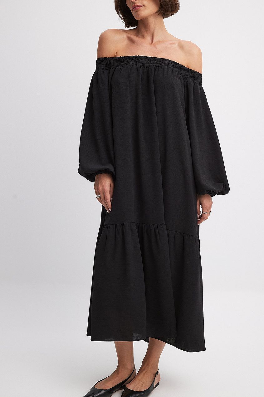 Off Shoulder Long Sleeve Midi Dress