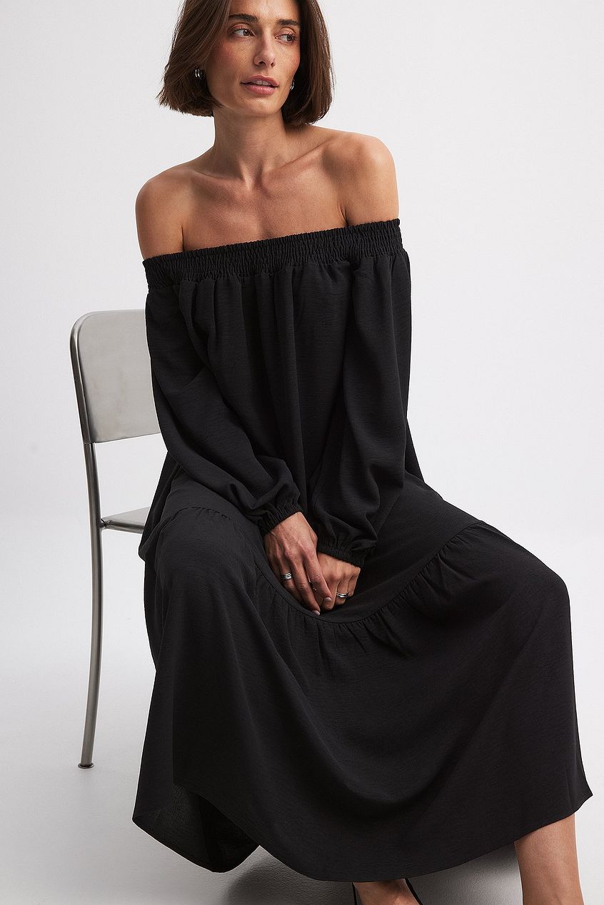 Off Shoulder Long Sleeve Midi Dress