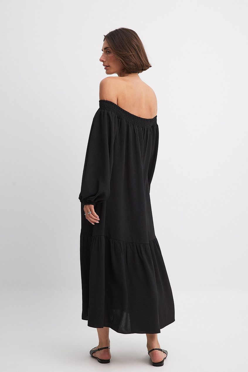 Off Shoulder Long Sleeve Midi Dress