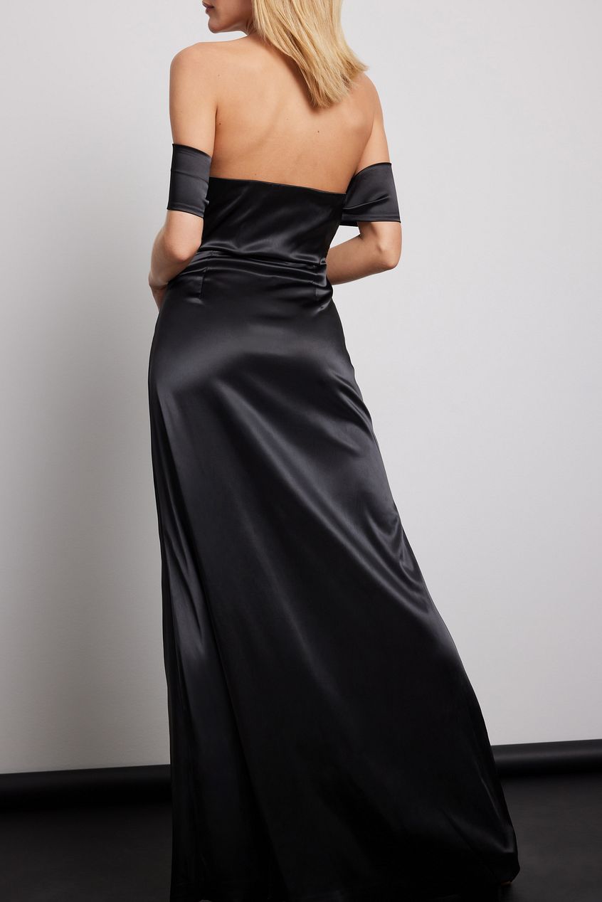 Off Shoulder Satin Maxi Dress