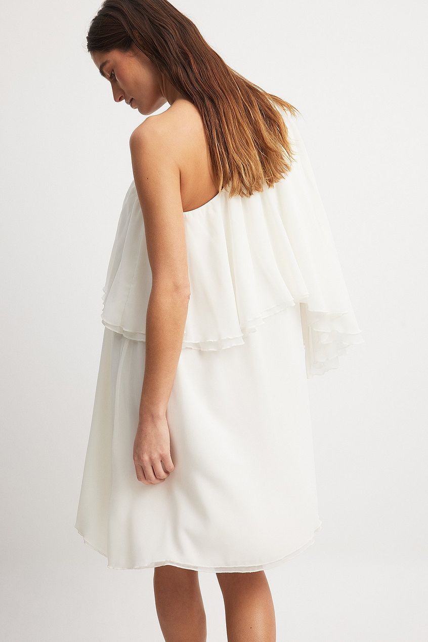 One Shoulder Chiffon Asymmetric Mini Dress