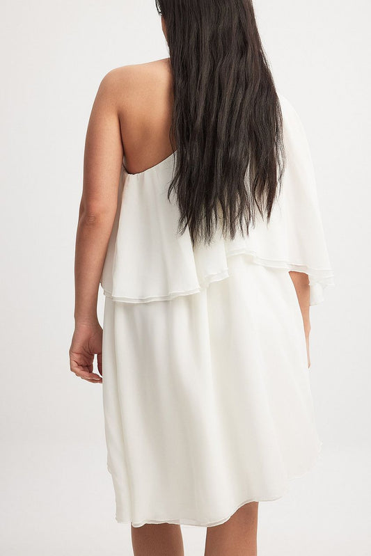One Shoulder Chiffon Asymmetric Mini Dress