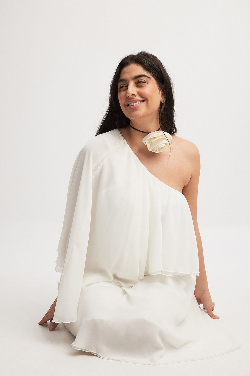 One Shoulder Chiffon Asymmetric Mini Dress