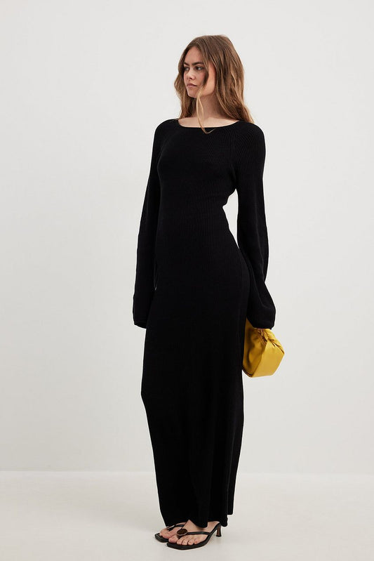 Open Back Lace Detail Knitted Maxi Dress